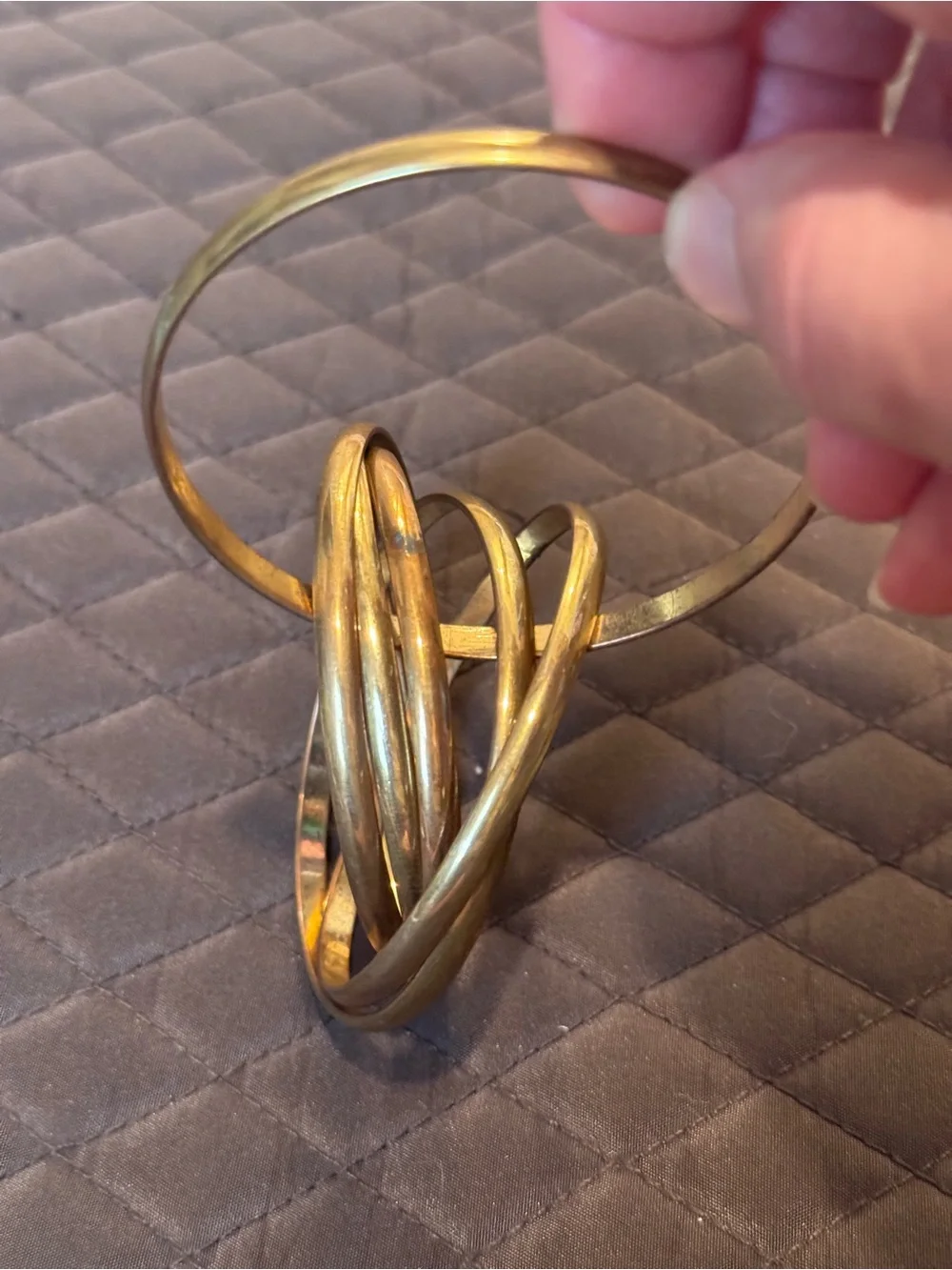 Stacked Metal Bangle Bracelet Set in Antique Gold color